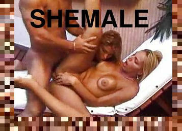 Fucking shemale in the ass on the deck