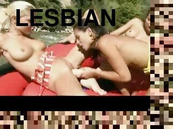 Lesbian threesome during river rafting trip