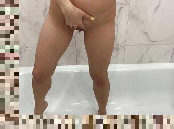 Naked Russian pisses away in the bathroom at a party