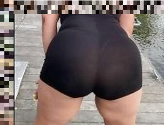 See Through Black bodysuit shaking ass in public