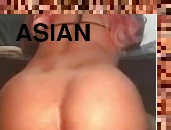 Pink hair asian hispanic trans fucking dildo