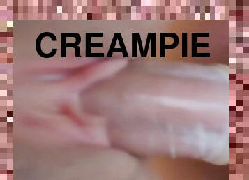 Close-up fucking pussy - creampie in condom