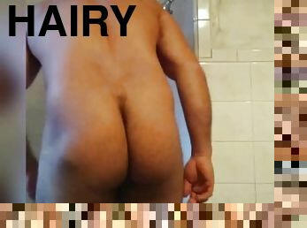 Sexy Hairy Bodybuilder Takes Shower and Shows Hairy Man Ass