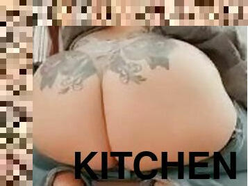 Fingering my ass in the kitchen