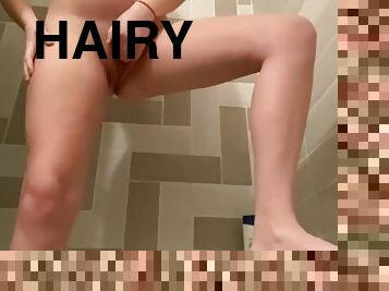 Playing with My Hairy Pussy in the Shower