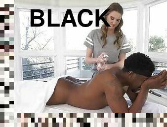 Petite Blonde Masseuse Ashley Lane Is in the Mood for Isiah Maxwell's Big Black Cock