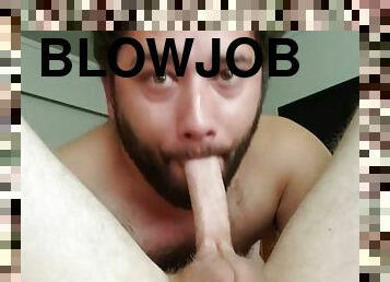 Bushmanjim deepthroats Buddy Keegan's nice cock and he cums in his throat