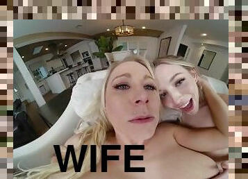VR BANGERS New Babysitter Makes My Wife's Pussy Wet - FFM 3some With Lily Larimar And Katie Morgan