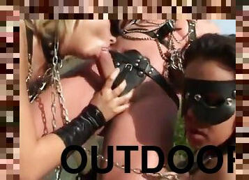 Those Two Babes Loves Bondage Outdoors With Their Crazy Man