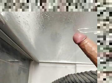 I Shake My Big Horny Cock after the Shower, and Cum on the glass