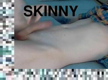 skinny teen twink jerking off on the bed