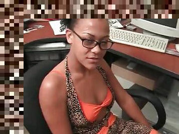 Black girl in glasses gets on her knees for BJ