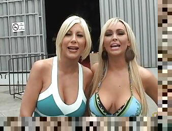 Fun backstage footage of sexy blondes playing around nude