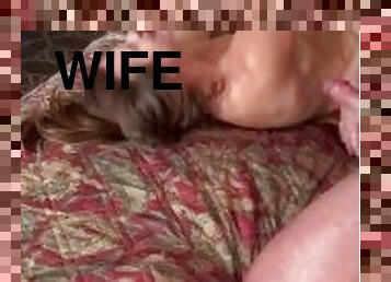 Cum shot straight in slutty wifes mouth!