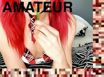 amateur, rousse, fétiche, sucette, sucer