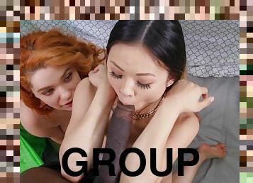 Wild interracial foursome with naughty GFs Lulu Chu and Annabel Redd