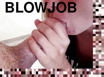 Blowjob with a lot of cum in her mouth
