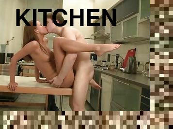 Inside his girlfriend in the kitchen