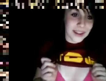 Brunette emo girl flashes her tasty tits on webcam