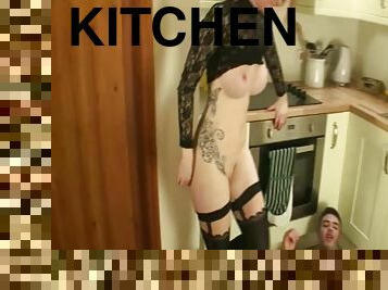 Salacious redhead gets fucked hardcore in the kitchen
