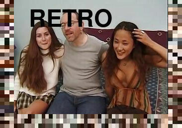 Retro threesome sex with an older guy and two cute chicks