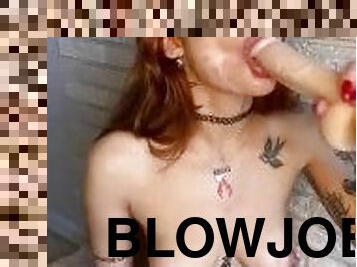 Cutie shows how to give a juicy deep blowjob