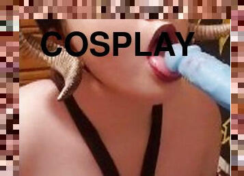 Demon cosplay dildo blowjob