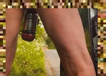 Barefoot piss in road