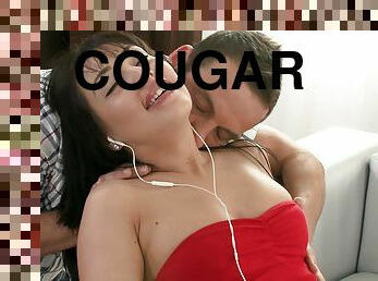 Hot Cougar Throats A Hard Dick and Gets Her Shaved Pussy Drilled