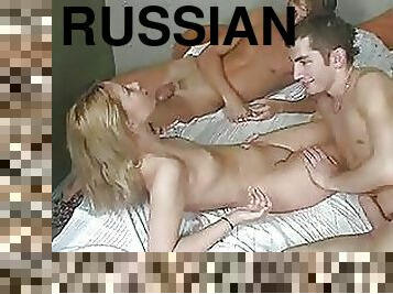 Horny Russian Babes Gets Banged and Facialized in a Threesome