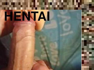 Young hot guy masturbates to the sounds of Hentai
