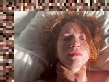 Regular couple bangs, redhead sprayed with cum