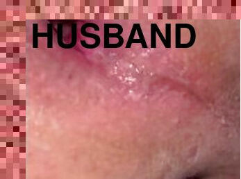 Anal gaping - Husband takes giant black dildo