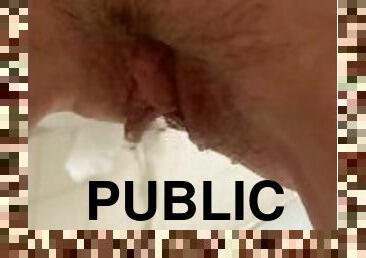 Petite blonde public restroom pee