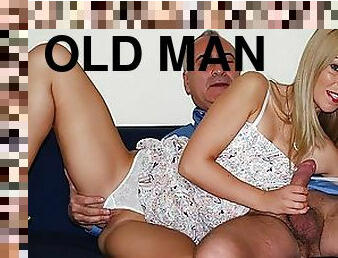 Spectacular Blonde Babe Sucks and Fucks an Old Man's Big Cock