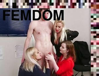 CFNM secretary femdom MILFS in high heels blow cock in group