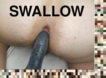 amatør, anal, svart, svelging, pov, dildo, rumpe-butt, hvit