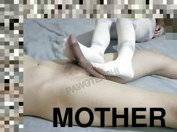 White stockings footjob, small feet foot masturbation