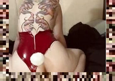 Alt Slut Rides Dildo On Mirror in BUNNYSUIT