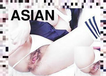 asiatisk, storatuttar, masturbation, orgasm, kvinnligt-sprut, student, amatör, tonåring, leksak, japansk