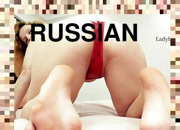 Fiery Russian Tease With Red Thongs And Bare Feet In Doggie Style