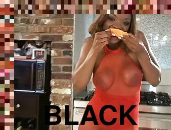 Stunning Brandi Coxxx rides big black cock in a kitchen