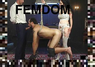Femdom Humiliates Cuck With Pegging In Threeway 6 Min