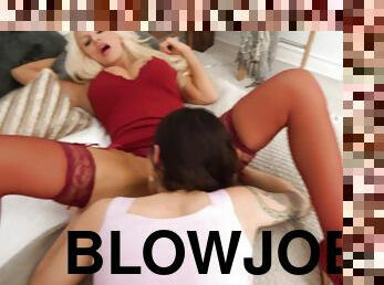 Brittany Andrews and Jasmine Wilde pleasuring horny dude in POV