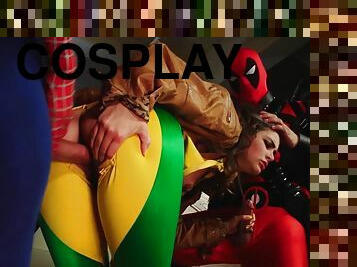 Cosplay slut Allie Haze gets properly fucked in threesome