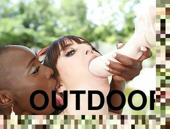 Alyson Thor and Zaawaadi fucking wildly outdoors