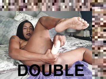 It Aint No Easy Task To Fuck Your Own Ass And Pussy With A Double Sided Dildo At The Same Time