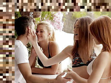 Three cute 18 years old teens share a cock