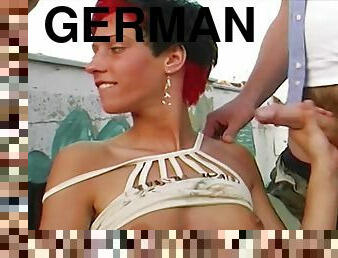 Hot redhead german secretary gets outdoor gangbang