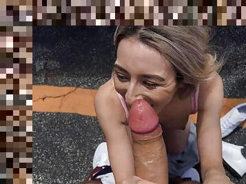 Sweet Sophia sucks giant cock and gets fucked at parking lot